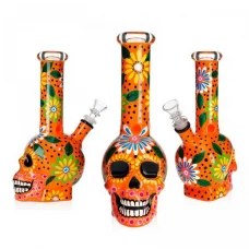Skull Mix Print (Orange) Glass bong